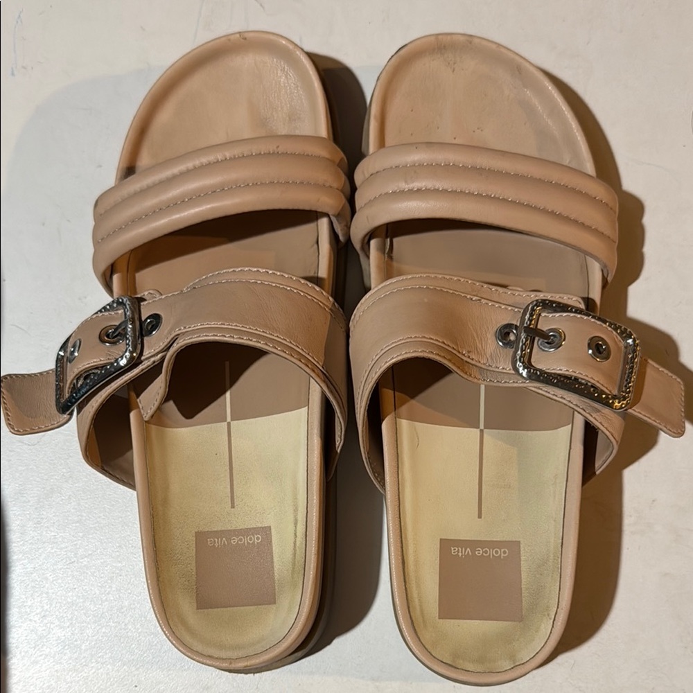 Dolce Vita Tan Buckle Slide Sandals